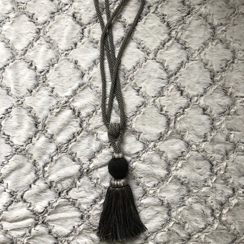 4 Gray, Light Blue & Brown Tassel Holdbacks